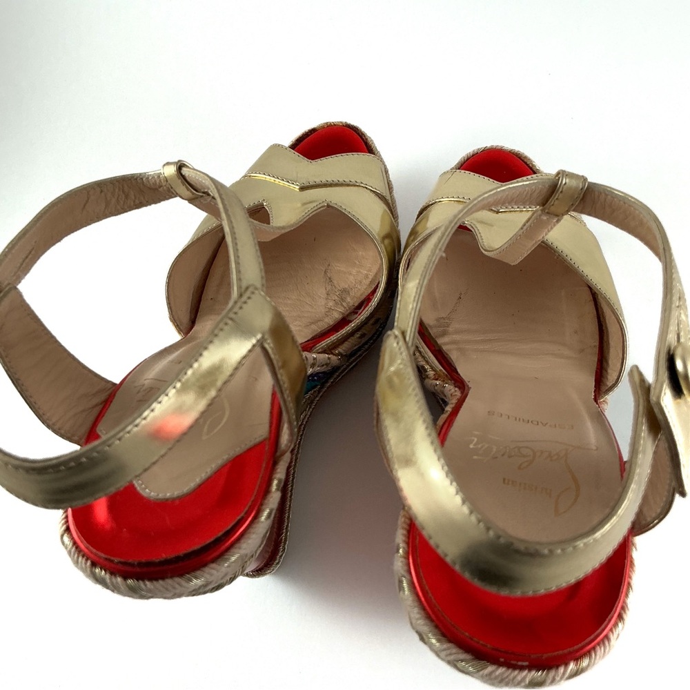 Christian Louboutin Trotolita Metallic Gold Wedge Sandals - Picture 9 of 11